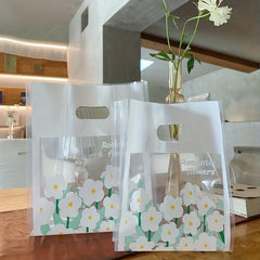 10pcs Flower Tote Bags Spring Flower Pattern Gift Bags Plastic Goodie Bags