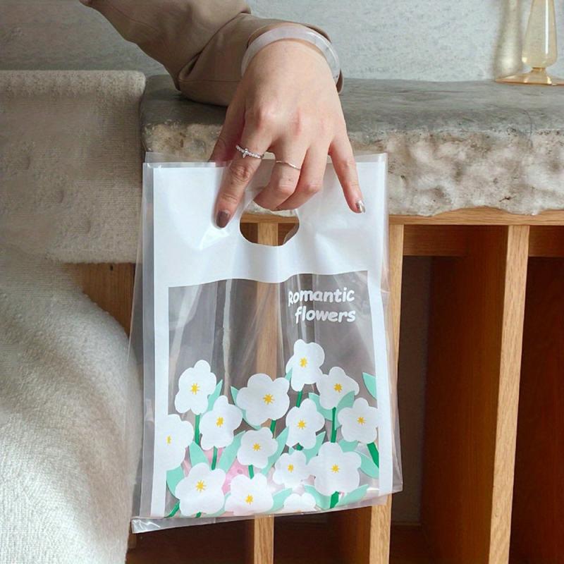 10pcs Flower Tote Bags Spring Flower Pattern Gift Bags Plastic Goodie Bags