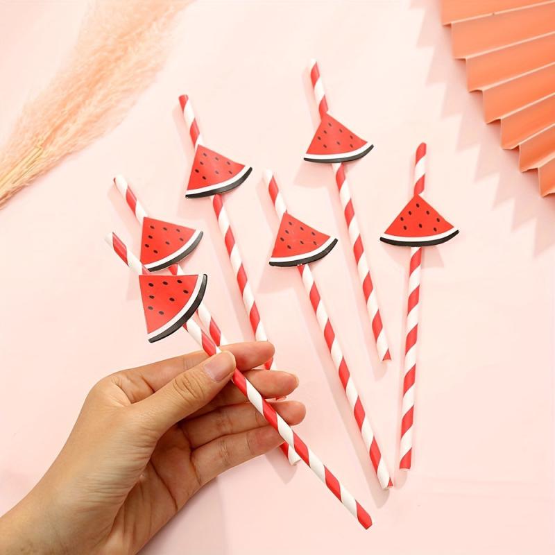6pcs Fruit Animal Decor Straws Disposable Paper Drinking Straws