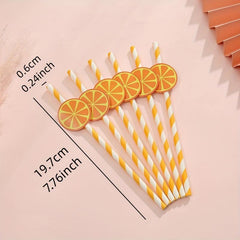 6pcs Fruit Animal Decor Straws Disposable Paper Drinking Straws
