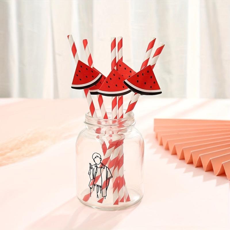 6pcs Fruit Animal Decor Straws Disposable Paper Drinking Straws
