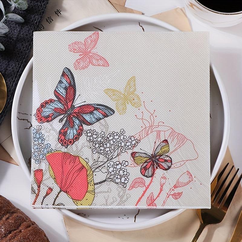 20pcs Butterfly Flower Napkin Disposable Printed Napkin Wedding Party