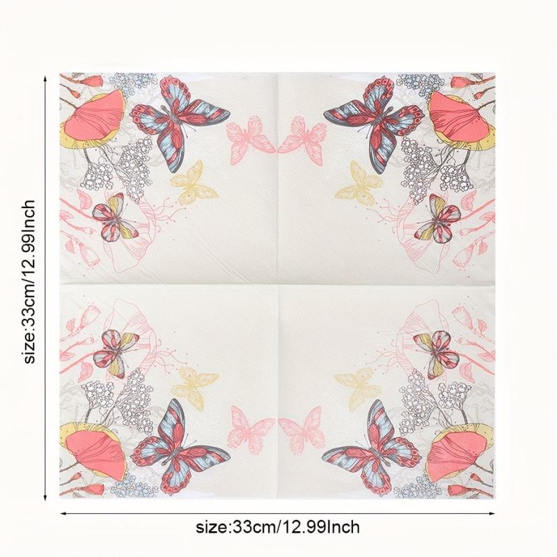 20pcs Butterfly Flower Napkin Disposable Printed Napkin Wedding Party