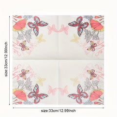 20pcs Butterfly Flower Napkin Disposable Printed Napkin Wedding Party