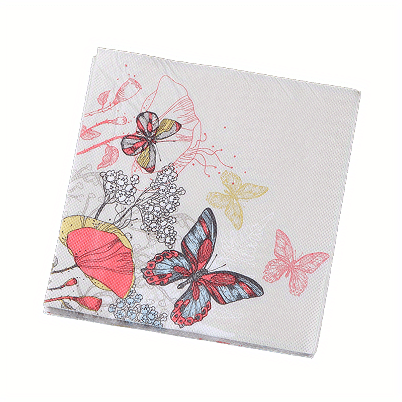 20pcs Butterfly Flower Napkin Disposable Printed Napkin Wedding Party