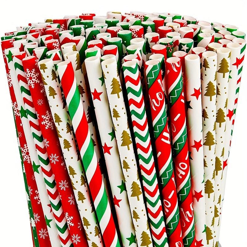 25pcs Biodegradable Paper Straws Christmas Party Cocktail Decorations