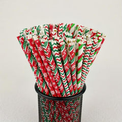 25pcs Biodegradable Paper Straws Christmas Party Cocktail Decorations