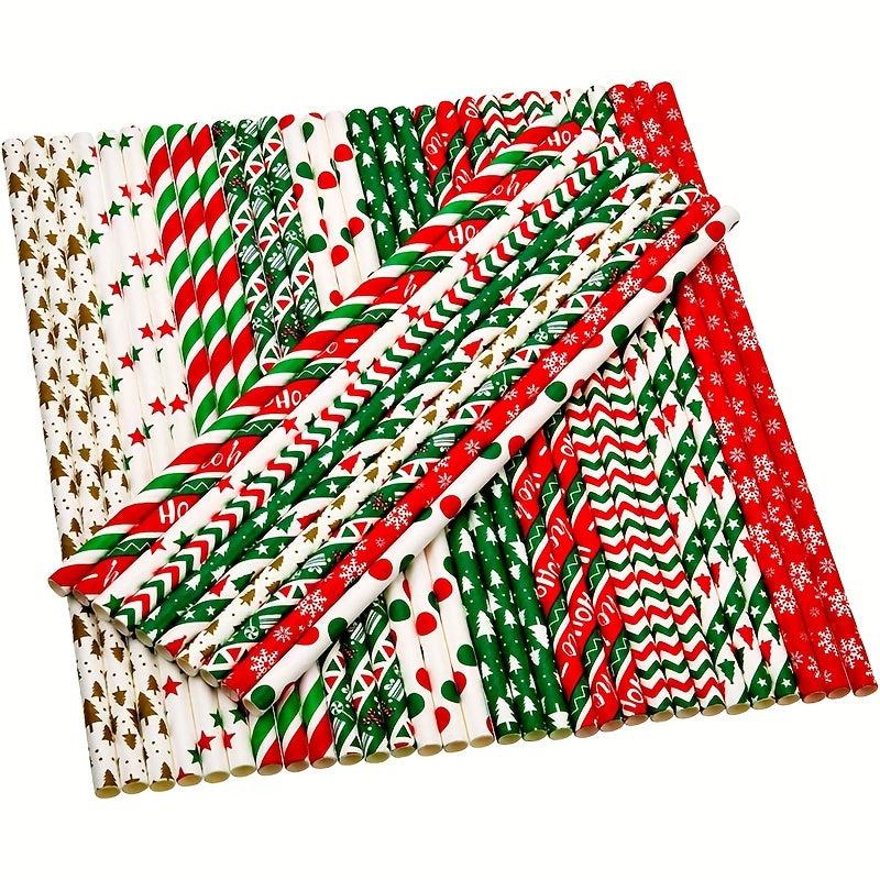 25pcs Biodegradable Paper Straws Christmas Party Cocktail Decorations