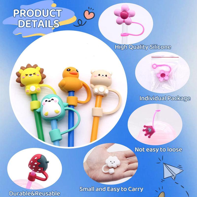 10pcs Silicone Straw Covers Splash & Dust Proof for 7 8mm Straws