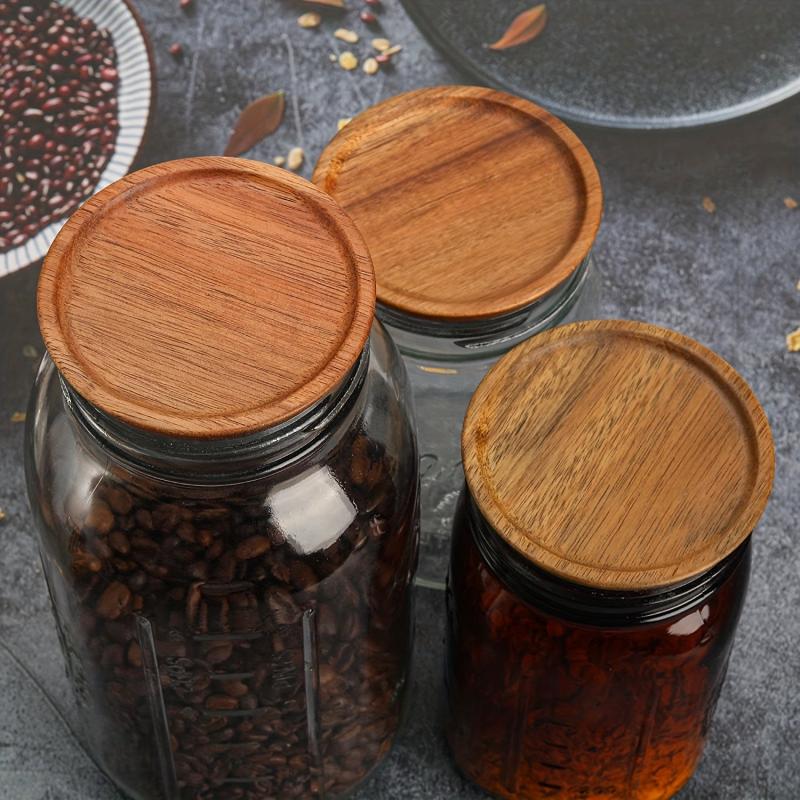 Regular Mouth Mason Jar Lid Wooden Storage Ball Jars Wooden Lid Airtight Seal