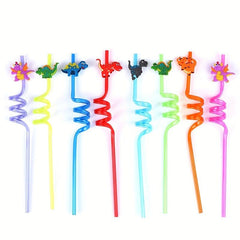 8pcs Dinosaur Plastic Drinking Straws for Summer Party Decor