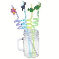8pcs Dinosaur Plastic Drinking Straws for Summer Party Decor