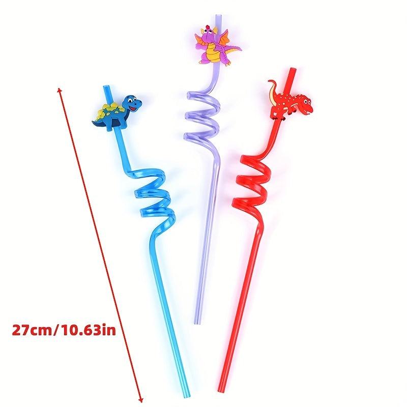 8pcs Dinosaur Plastic Drinking Straws for Summer Party Decor
