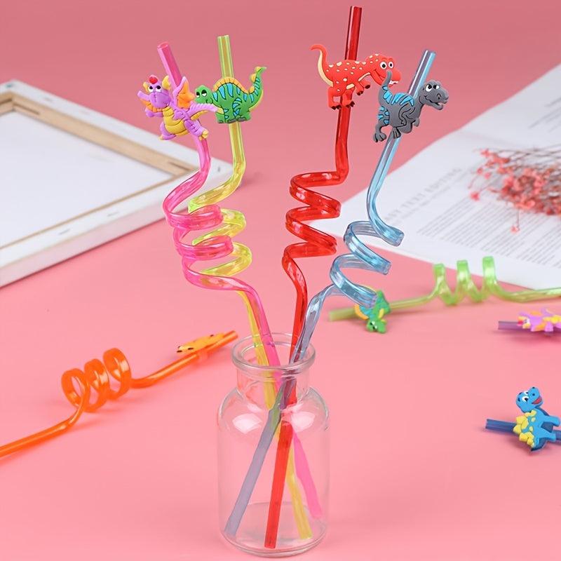8pcs Dinosaur Plastic Drinking Straws for Summer Party Decor