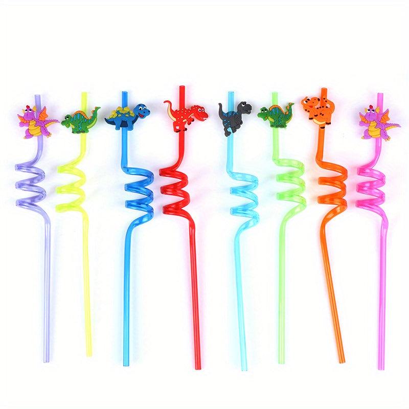 8pcs Dinosaur Plastic Drinking Straws for Summer Party Decor