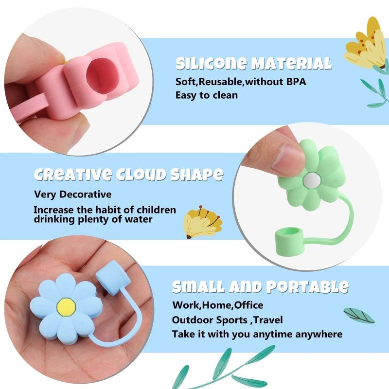 10pcs Silicone Flower Straw Covers, Colorful Straw Protectors for Reusable Straw