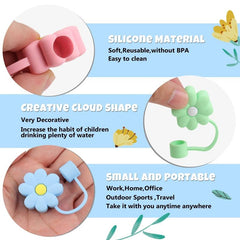 10pcs Silicone Flower Straw Covers, Colorful Straw Protectors for Reusable Straw