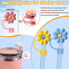 10pcs Silicone Flower Straw Covers, Colorful Straw Protectors for Reusable Straw