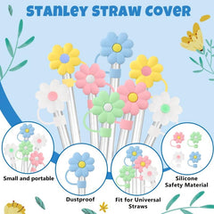 10pcs Silicone Flower Straw Covers, Colorful Straw Protectors for Reusable Straw