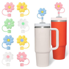 10pcs Silicone Flower Straw Covers, Colorful Straw Protectors for Reusable Straw
