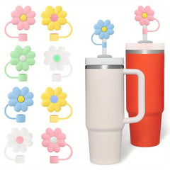 10pcs Silicone Flower Straw Covers, Colorful Straw Protectors for Reusable Straw
