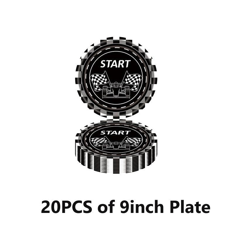 20pcs Checkered Racing Party Tableware Set - Race Car Themed Paper Plates, Napki