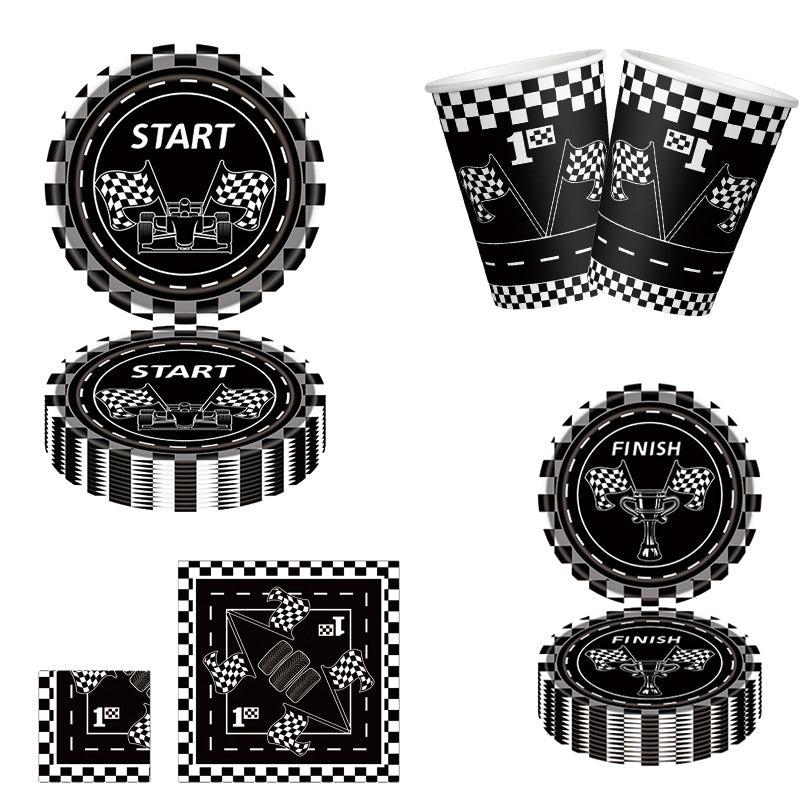 20pcs Checkered Racing Party Tableware Set - Race Car Themed Paper Plates, Napki
