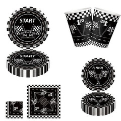 20pcs Checkered Racing Party Tableware Set - Race Car Themed Paper Plates, Napki