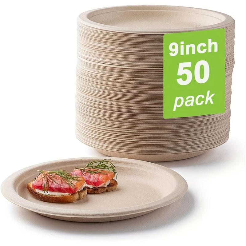 50pcs Disposable Plate 22 Sugarcane Bagasse Plate Biodegradable Paper Plates