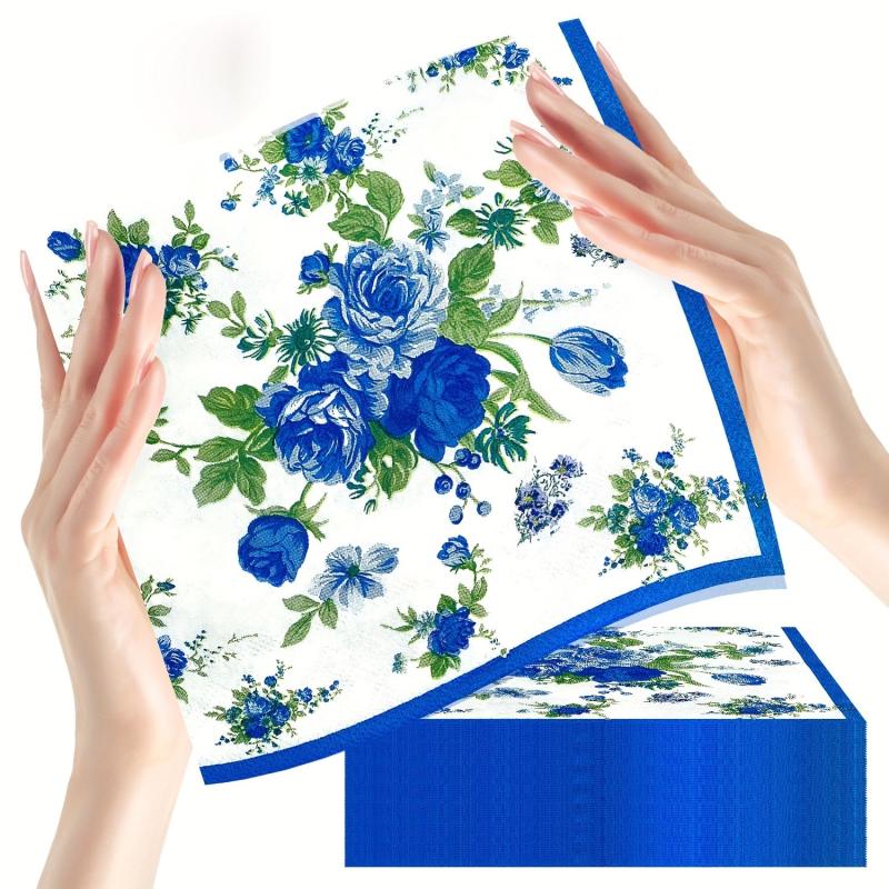 20 Disposable Square Floral Print Napkins for Events Bathroom Kitchen