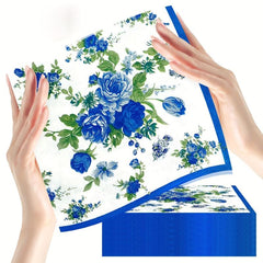 20 Disposable Square Floral Print Napkins for Events Bathroom Kitchen