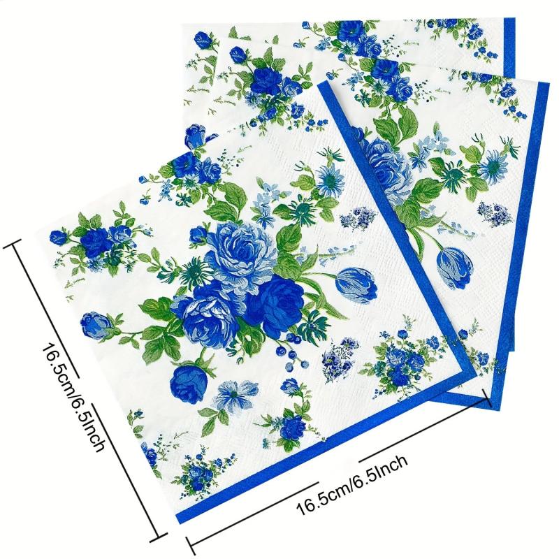 20 Disposable Square Floral Print Napkins for Events Bathroom Kitchen