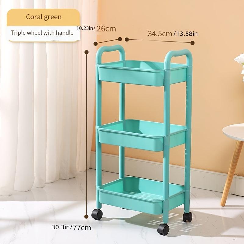 1pc Kitchen Cart with Caster Wheels 3 4 Layer Small Stroller Shelf