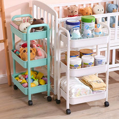 1pc Kitchen Cart with Caster Wheels 3 4 Layer Small Stroller Shelf
