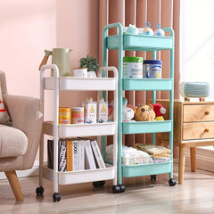 1pc Kitchen Cart with Caster Wheels 3 4 Layer Small Stroller Shelf