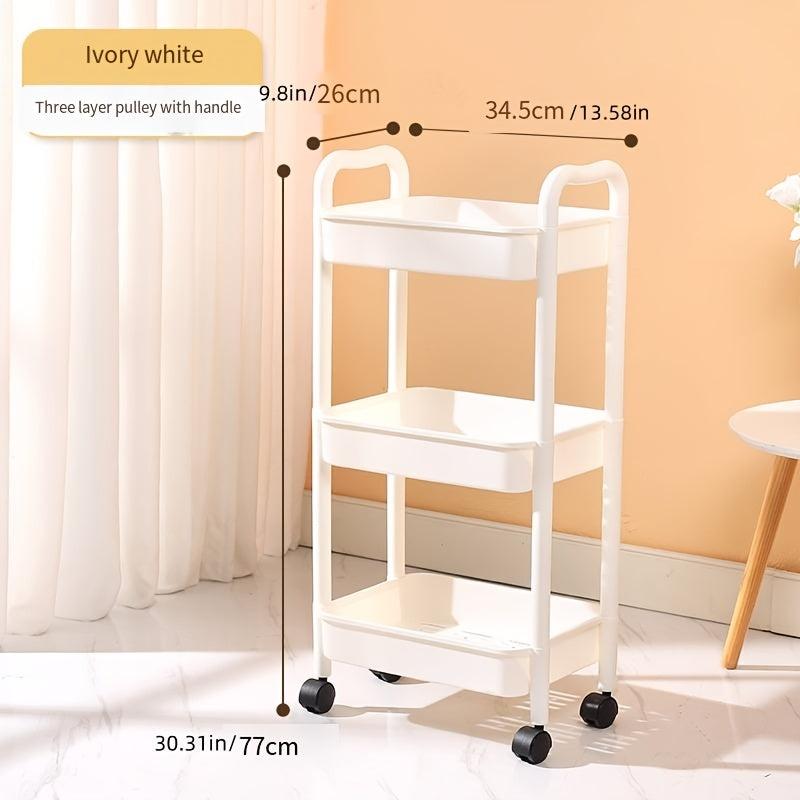 1pc Kitchen Cart with Caster Wheels 3 4 Layer Small Stroller Shelf