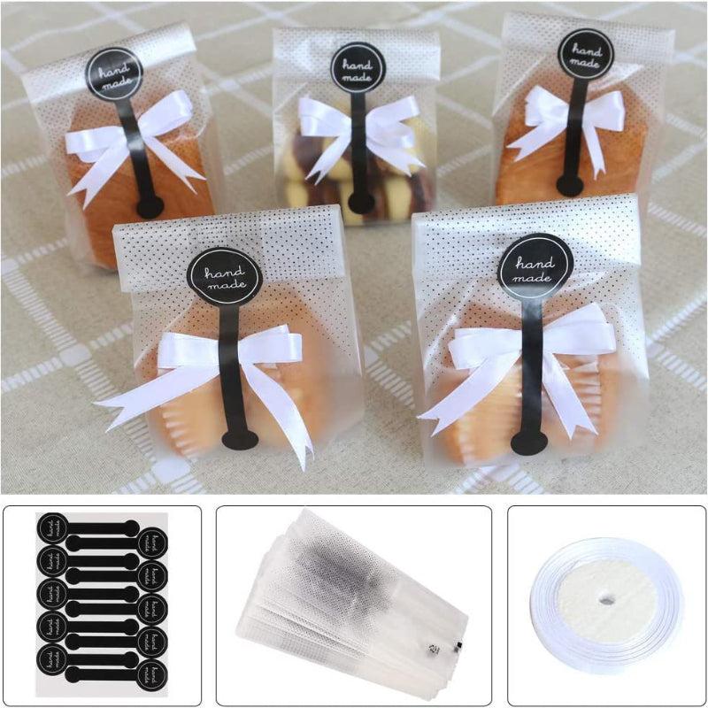 100pcs Polka Dot Frosted Biscuit Gift Bag 22.8 with Self-adhesive Sticker