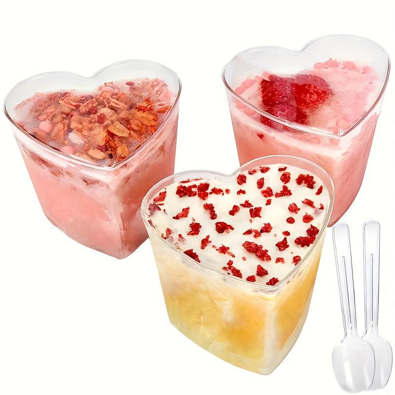 25pcs Heart-shaped Dessert Cups 5oz with Spoons - Transparent