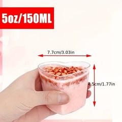 25pcs Heart-shaped Dessert Cups 5oz with Spoons - Transparent