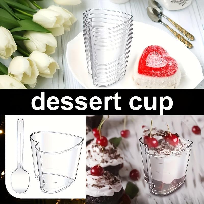25pcs Heart-shaped Dessert Cups 5oz with Spoons - Transparent