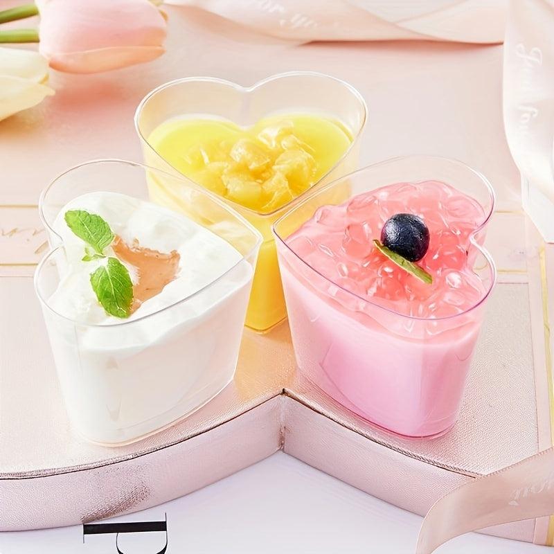 25pcs Heart-shaped Dessert Cups 5oz with Spoons - Transparent