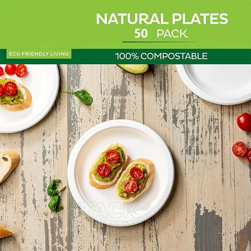 50pcs Eco-Friendly Disposable Sugarcane Slag Plate Paper Dinner Plate