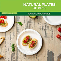 50pcs Eco-Friendly Disposable Sugarcane Slag Plate Paper Dinner Plate