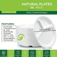 50pcs Eco-Friendly Disposable Sugarcane Slag Plate Paper Dinner Plate