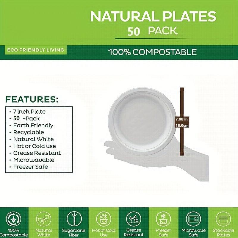 50pcs Eco-Friendly Disposable Sugarcane Slag Plate Paper Dinner Plate