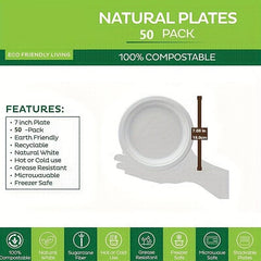 50pcs Eco-Friendly Disposable Sugarcane Slag Plate Paper Dinner Plate