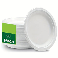 50pcs Eco-Friendly Disposable Sugarcane Slag Plate Paper Dinner Plate