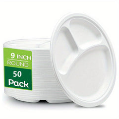 50pcs Eco-Friendly Disposable Sugarcane Slag Plate Paper Dinner Plate