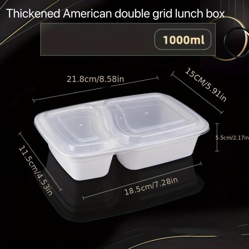 Disposable Lunch Boxes 2-Grid 1000ml Microwave Safe Plastic Food Fruit Salad Box