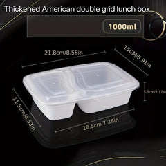 Disposable Lunch Boxes 2-Grid 1000ml Microwave Safe Plastic Food Fruit Salad Box